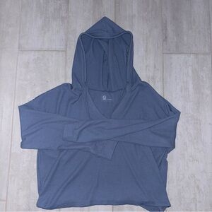 Gilly Hicks Waffled Blue Hooded Long Sleeve Top, Size Large